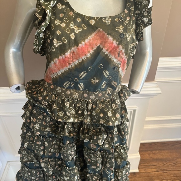 NWD ULLA JOHNSON Tiered Ruffle Midi Dress Multicolred Sz 8 - Picture 2 of 7